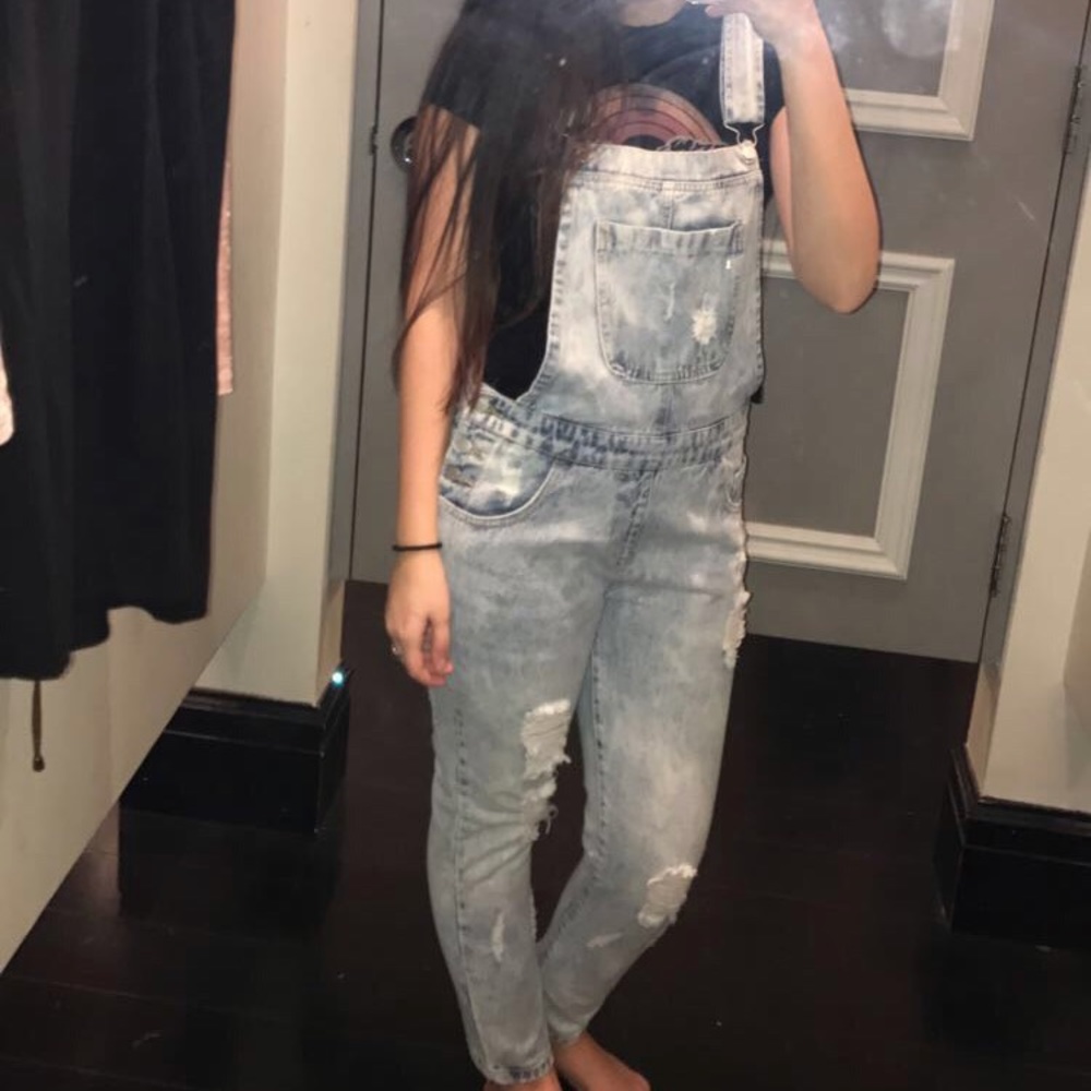 Forever 21 Distressed Denim Overalls